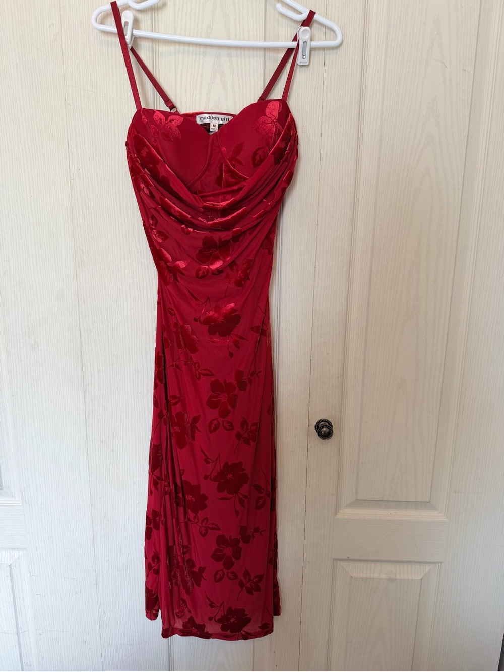 Madden Girl Red Floral Cowl Neck Midi Slip Dress